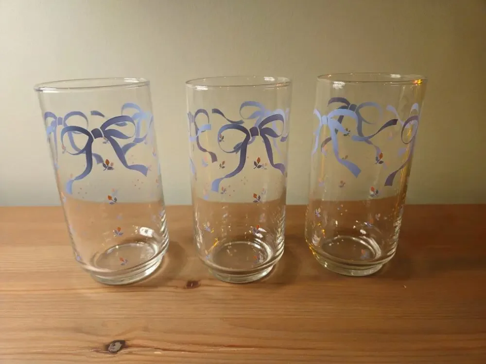 Country Cottage Blue Ribbon Libbey Drinking Glasses 14 oz Set Of 3